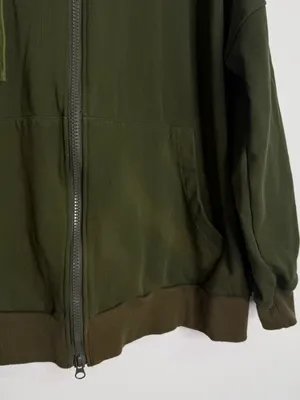 LIT Active Olive Green Zip Hoodie Oversized XL Cotton Tencel Sweatshirt thumbnail 3