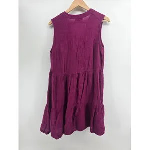 Michael Stars Dress Womens L Double Gauze Tiered Magenta Sleeveless EUC thumbnail 3