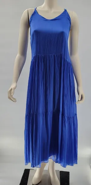 FRNCH Jailys Dress Womens M Blue Silk Viscose Criss Cross Open Back Tiered thumbnail 1