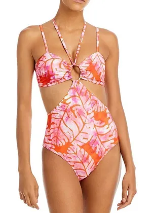 Aqua X STUDIO 189 One Piece Swimsuit Extra Small‎ Batik Leaf Cut Out NEW thumbnail 1