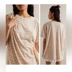 NWT Womens Free People Nina Boheme Printed Tee in Taupe short sleeve tshirt sz S thumbnail 2