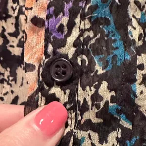 Fire LA Brown Black Blue Animal Print Ruffle Tie‎ Blouse Medium Y2K Festival thumbnail 7