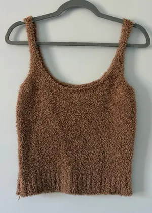 SKIMS Boucle Knit Sleeveless Cropped Tank Top Camel Brown S/M thumbnail 1