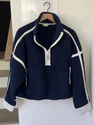 Free People FP Movement Mountain High 1/2 Zip Fleece Pullover in Dark Navy Blue thumbnail 2