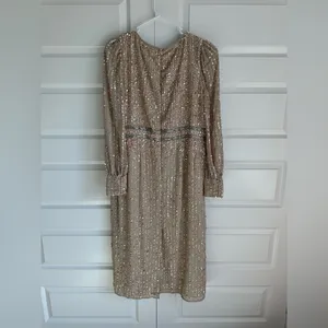 Mac Duggal Sequined‎ V Neck Bishop Sleeve Midi Dress 93593 thumbnail 10