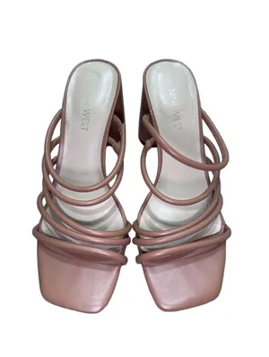 Nine West Glowy3 Heel Sandals Brown Multi Strap Square Toe thumbnail 4