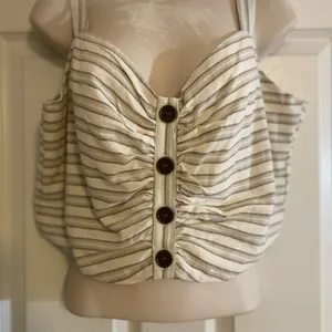 Lulu's Cream‎ and Tan Striped Crop Top thumbnail 1