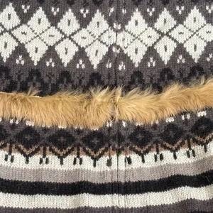 Vintage Y2K Fair Isle Shetland Wool Knit Cardigan Rabbit Fur Trim Belted Scarf‎ thumbnail 10