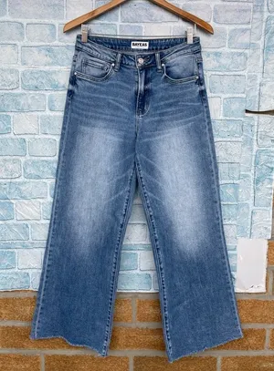 BAYEAS High -Rise Wide Leg Jeans with Frayed Hem size 28 thumbnail 1