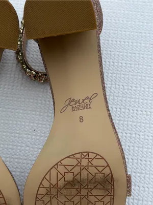 Jewel Badgley Mischka Women’s 8 Rose Gold Glitter Block Heel Sandals thumbnail 7