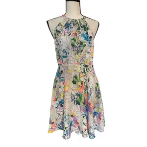 Express Floral High Neck Dress – Watercolor Print, A-Line Fit & Flare, Size 8 thumbnail 1