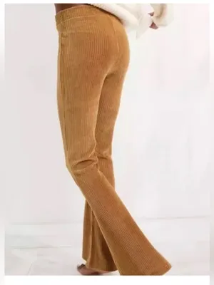 Aerie Groove-On Rib Velour Flare Pant in golden brown thumbnail 2