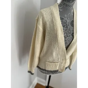 Vintage 80s Scenario Sz: L cream V-neck button-front knit cardigan Pockets thumbnail 7