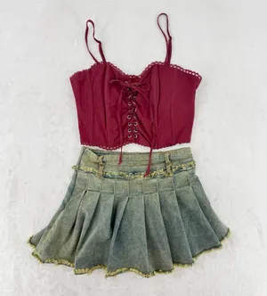 Denim Pleated Mini Skirt Asymmetric Fringed Hem AElfric Eden Sz Small Y2K Inspo thumbnail 1
