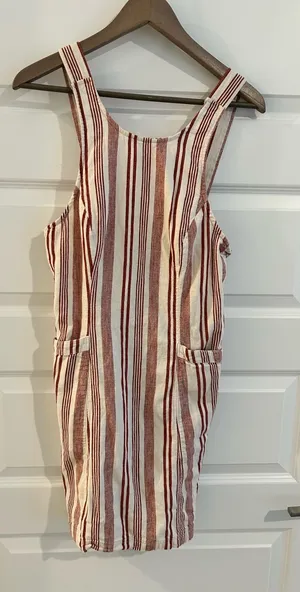 American Eagle Linen Blend Jumper Dress Cream Red Size M thumbnail 1