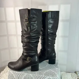 White Mountain NWT Brown Desirable Slouchy Knee High Zip Heeled Boots Size 10 thumbnail 3
