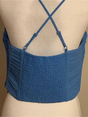 Madewell Blue Crinkle Poplin Crop Spaghetti Strap Tube Top NWT thumbnail 6