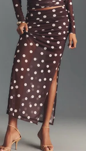 Anthropologie Maeve Polka Dot Print Mesh Side-Slit Maxi Skirt, Size XL thumbnail 1