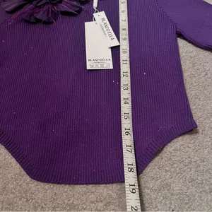 Women’s Purple Floral Rhinestone Ribbed Long Sleeve Crop Top thumbnail 11