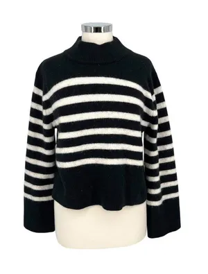 J.Crew Striped Supersoft Sweater Textured Black White Quiet Luxury Size XS thumbnail 1