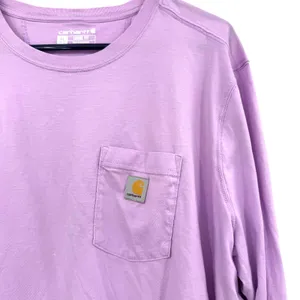 Carhartt Size XL Loose Fit Long Sleeve Shirt Top Pocket Tee Slight Crop Purple thumbnail 3