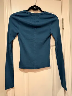 NWOT We The Free Size XS Free People Ribbed V-Neck Long Sleeve Fitted Top Raw thumbnail 7