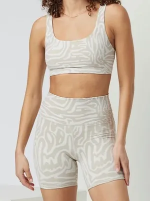 Vuori Maze Jacquard Bike Shorts and Bra Set Taupe and Cream Swirl Patterned XL thumbnail 1