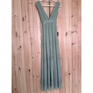 NWT Lulus Adoring Effect Sage Brush Chiffon Tiered Ruffled Maxi Dress Wedding XS thumbnail 2