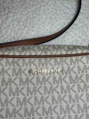 Michael Kors East West Logo Crossbody in Vanilla and Brown Trim thumbnail 2