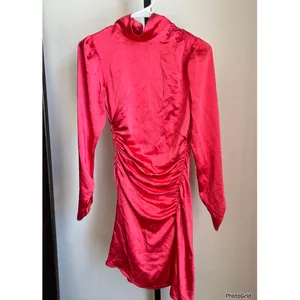 A.L.C. JOSS Dress Mock Neck Satin Ruched Long Sleeve in Hibiscus Size 00 thumbnail 2