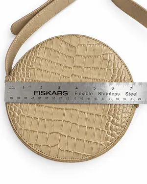 Nordstrom Beige Croc Embossed Round Crossbody Bag Gold Hardware Adjustable Strap thumbnail 6