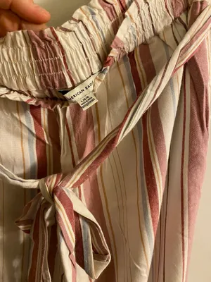 American Eagle Outfitters White Ivory Pink Striped Flowy Pant thumbnail 3