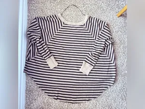 We The Free Brown Striped Slouchy Oversized Waffle-Knit V-Neck Pullover Sweater thumbnail 3