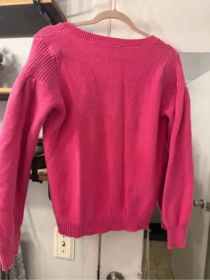 LOFT Hot Pink V-Neck Knit Sweater thumbnail 4