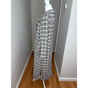 Code x Mode Houndstooth Trench Coat Womens Medium Cream Blue Open Front No Belt thumbnail 6
