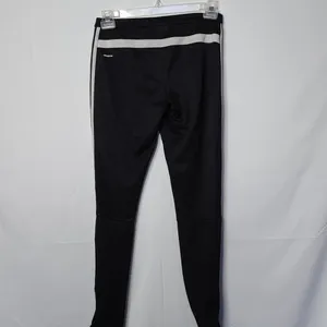 Adidas black track workout pull on three stripe zipper pockets pants sz Small thumbnail 7
