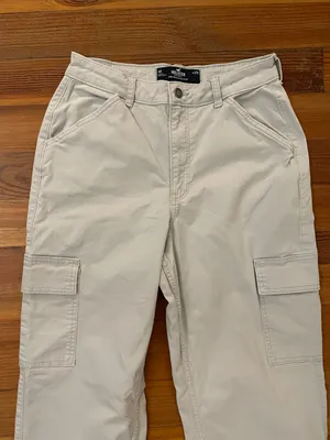 Hollister Ultra High-Rise Dad Pant Womens Sz 4R W27 Gray Cargo Stretch thumbnail 12