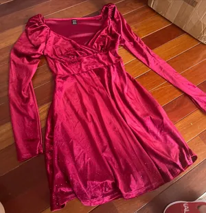 Red velvet king sleeve mini small Nwot red bling dress v thumbnail 5