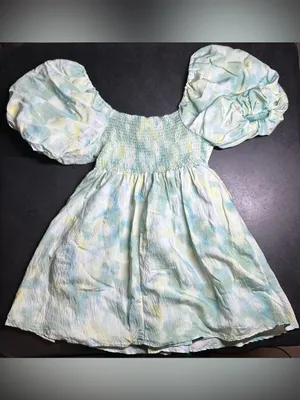 Future Collective Women's Size S Green Tie-Dye Puff Short Sleeve Dress thumbnail 6