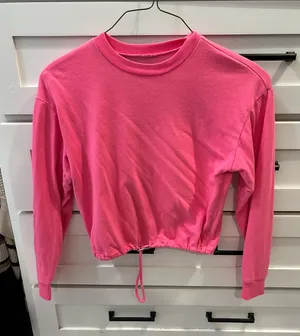 Cropped Hot Pink Drawstring Sweatshirt Size M thumbnail 1
