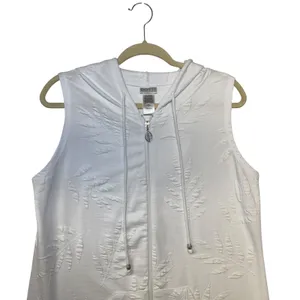 Dotti Womens White Textured Palm Leaf Zip Front‎ Sleeveless Hooded Cover Up M thumbnail 3