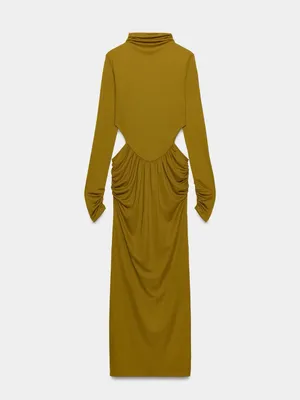 NWT ZARA FLOWY CUT OUT DRESS Body Con Olive Green Small Stretch thumbnail 6