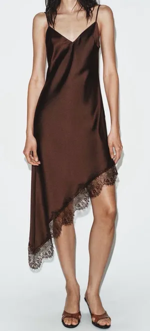 Nwt Zara Satin Effect Lace Dress Size S thumbnail 1