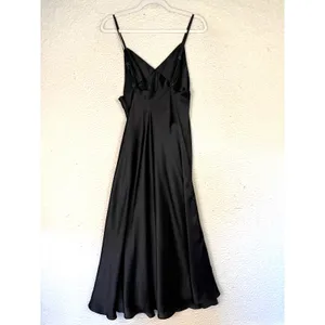 Black‎ Slip Dress Large Satin V-Neck Whimsygoth Emo Formal Romantic Y2K Feminine thumbnail 2