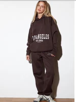 Pacsun Women's Sz Large Pacific Sunwear LA Texture Hoodie Chocolate Brown Cotton thumbnail 3
