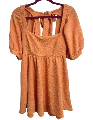 NWT Free People Violet Mini Dress Grapefruit Puff Sleeve Bow Back Cottagecore S thumbnail 1