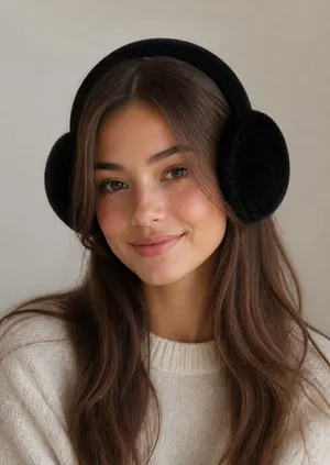 FURFUR Black Faux Fur Ear Muffs One Size thumbnail 1