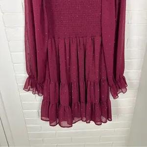 Altar’d State Shimmer Textured Smocked Tiered Long Sleeve Dress Size S thumbnail 4