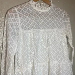 Sézane White Lace Peplum Long-Sleeve Top Lace Size 36 thumbnail 4