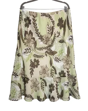 Alfred Dunner Green and Brown Midi Skirt with Ruffle Hem Size 18 thumbnail 1